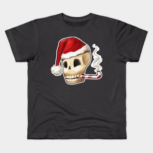 Santa Klaus skull smoking candy cane Kids T-Shirt